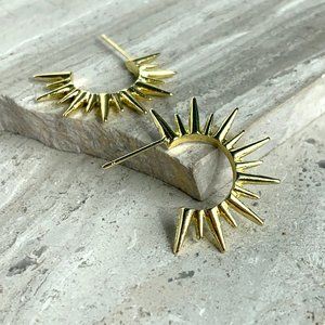 New ~ Anthropologie Gold Sunburst Spike Hoop Earrings